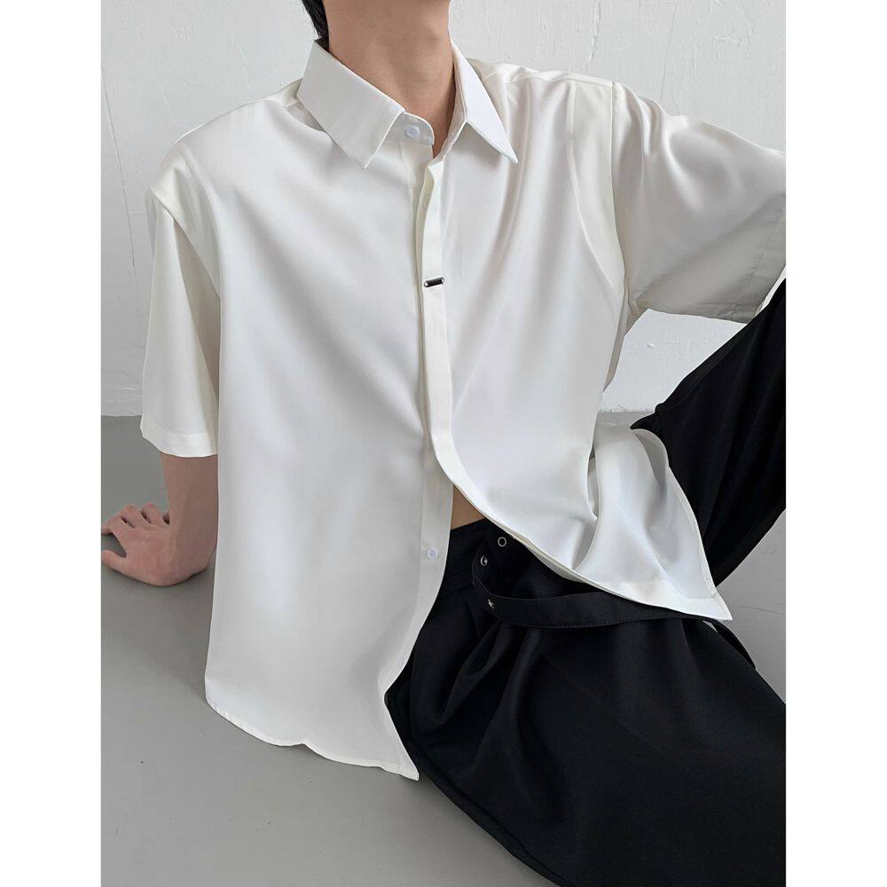 1506/QC1310/P36夏季冰丝凉感免烫短衬衫潮男双门抽痞帅短衬衣服图片