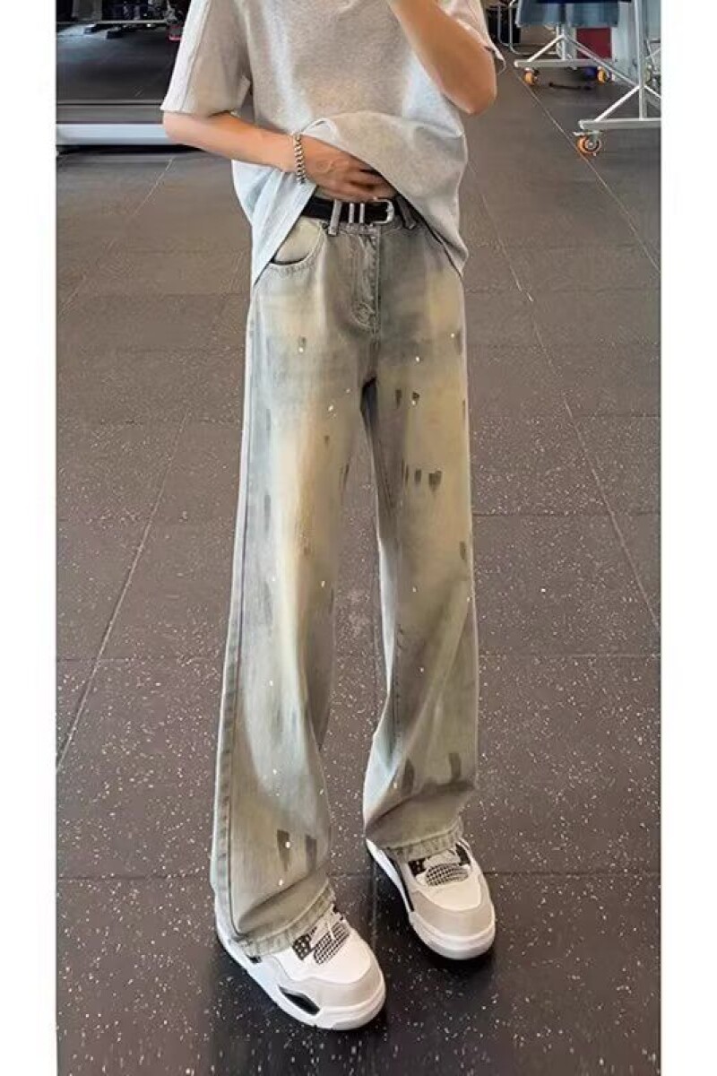 1506/QA0550/P50手绘泼墨牛仔裤男2025秋季休闲宽松直筒长裤子,男装牛仔裤,星座1506