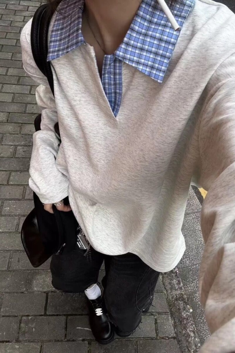 1506/QT6070/P46学院风衬衫领假两件卫衣男宽松情侣款套头衫,男装Polo衫,星座1506