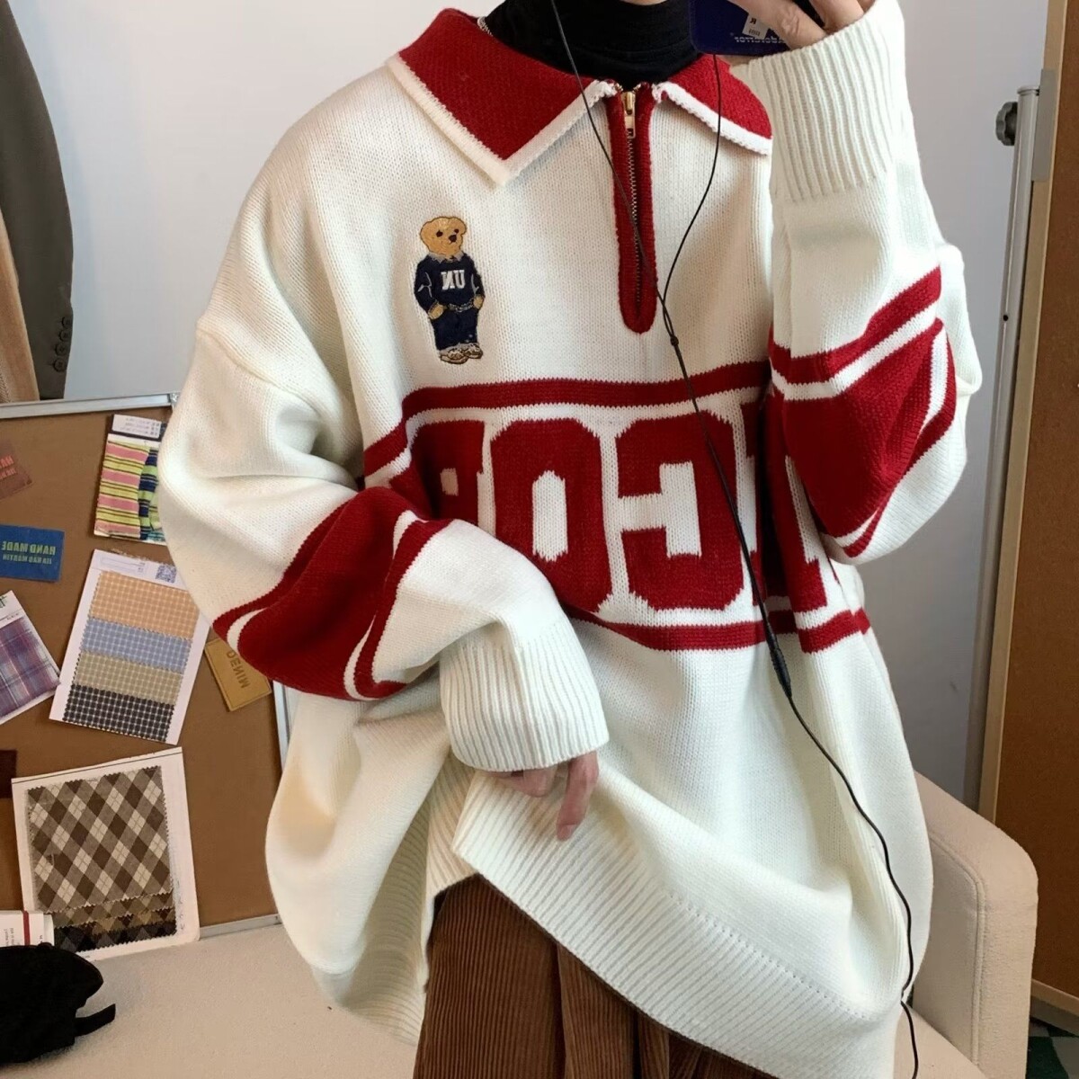 1506/Q5830/P42日系毛衣男女秋装慵懒风复古软糯套头纽扣针织1图片