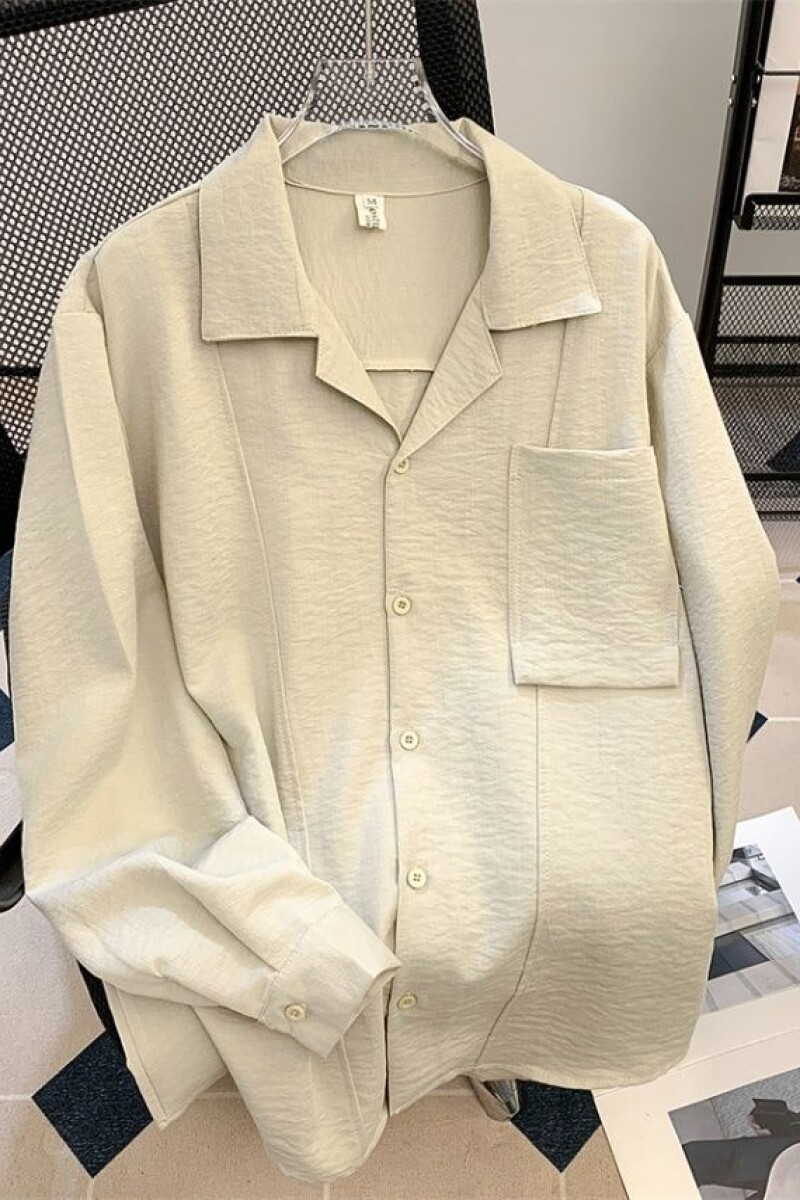 1506/QC5750/P62秋季韩系宽松古巴领长袖衬衫男士轻奢纯色上衣1,男装衬衫,星座1506