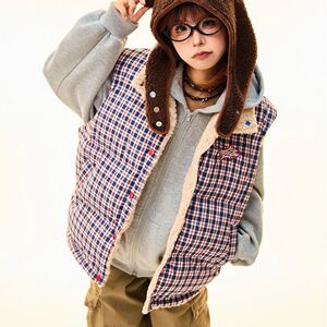 1506/Q25120/P65【双面穿】 色织格纹马甲外套棉服女冬羊羔毛外套图片