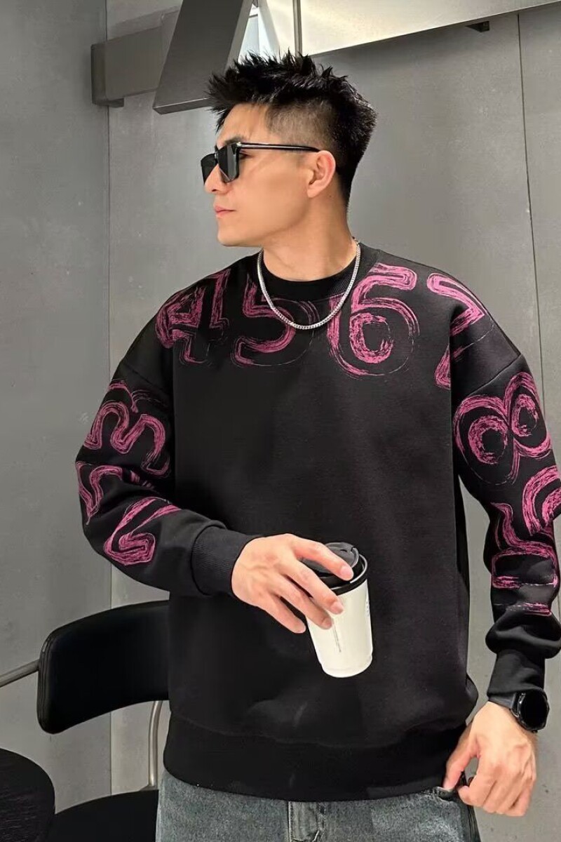 1506/QD3370/P41秋冬重磅时尚百搭印花宽松卫衣男潮圆领长袖潮ins,男装卫衣,星座1506