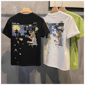 1506/QT1620/P32夏夜星空肌理感潮短袖T恤男士夏季体恤情侣装图片