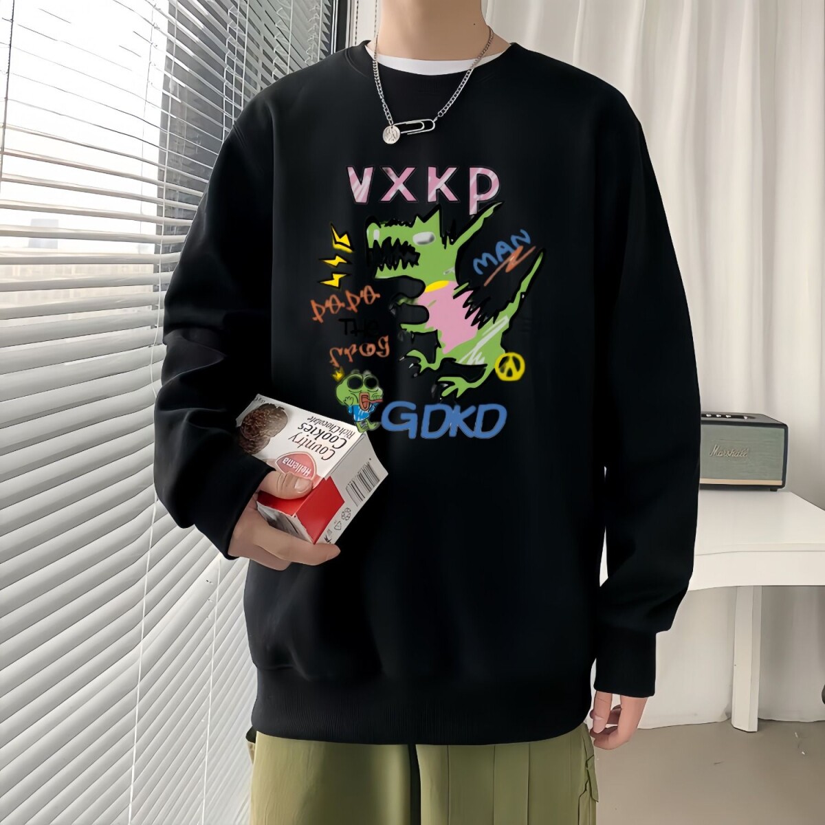 1506/QR50860/P39卫衣男款春秋美式复古廓形正肩打底衫外套,男装T恤,星座1506