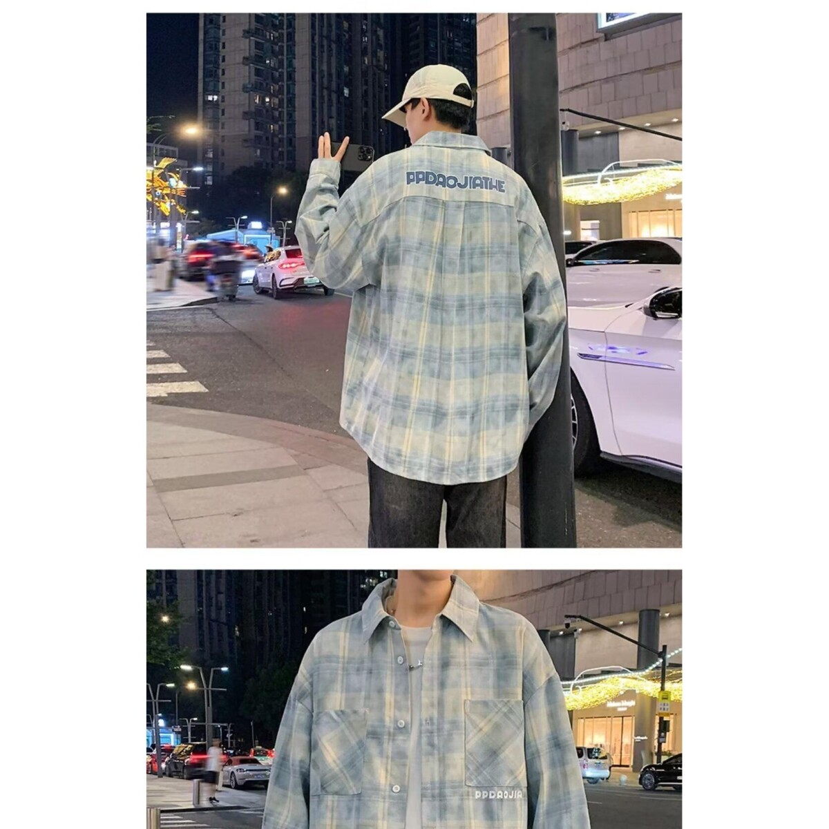 1506/QC420/P42格子长袖衬衫男款秋季美式衬衣宽松休闲工装外套图片