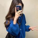 1506/QH280/P59小众灯笼袖针织开衫女秋冬克莱因蓝宽松毛衣1，男装针织衫/毛衣，星座1506