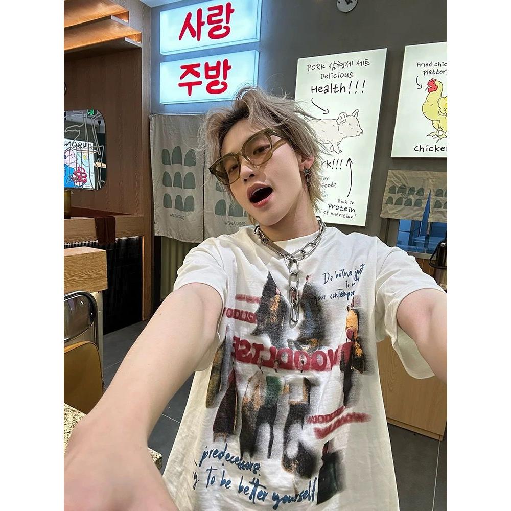 1506/QT4770/P34美式复古潮牌虚幻人像印花短袖T恤情侣宽松打底，男装T恤，星座1506