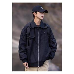 1506/Q6300/P44男女春秋款工装夹克黑色显瘦衣服宽松翻领外套1