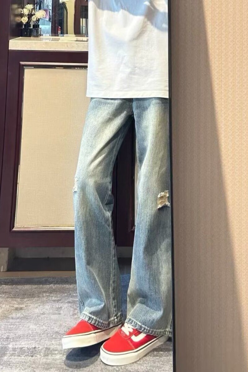 1506/QK11560/P43复古破洞牛仔裤男宽松休闲直筒裤潮水洗锥形长裤,男装牛仔裤,星座1506