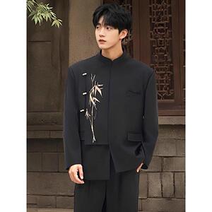 1506/QW620/P66立领中山装新中式风西装绣花宽松休闲西服装图片