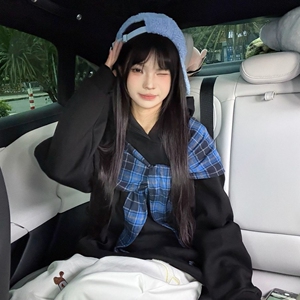 1506/Q10130/P52美式学院风蝴蝶结绑带连帽卫衣女多巴胺宽松上衣图片