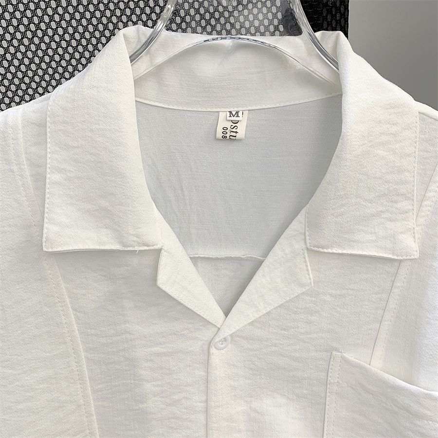 1506/QC5750/P62秋季韩系宽松古巴领长袖衬衫男士轻奢纯色上衣1,男装衬衫,星座1506