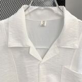 1506/QC5750/P62秋季韩系宽松古巴领长袖衬衫男士轻奢纯色上衣1，男装衬衫，星座1506