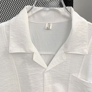 1506/QC5750/P62秋季韩系宽松古巴领长袖衬衫男士轻奢纯色上衣1图片