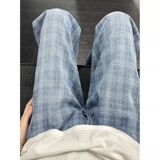 美式复古格子牛仔裤男款夏季痞帅高级感直筒裤美式cleanfit长裤子，男装牛仔裤，星座1506