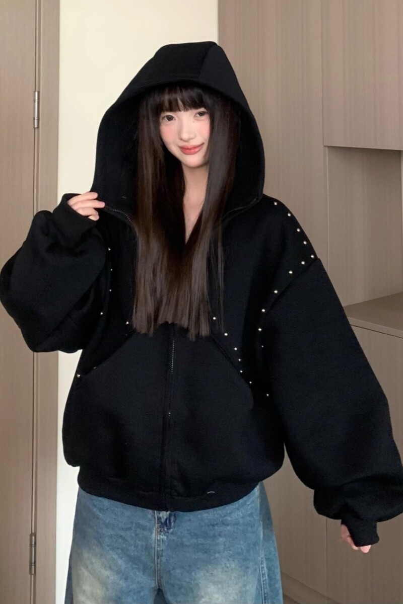 1506/QF380/P56运动衫男女秋美式铆钉设计情侣外套宽松百搭上衣2,女装短外套,星座1506