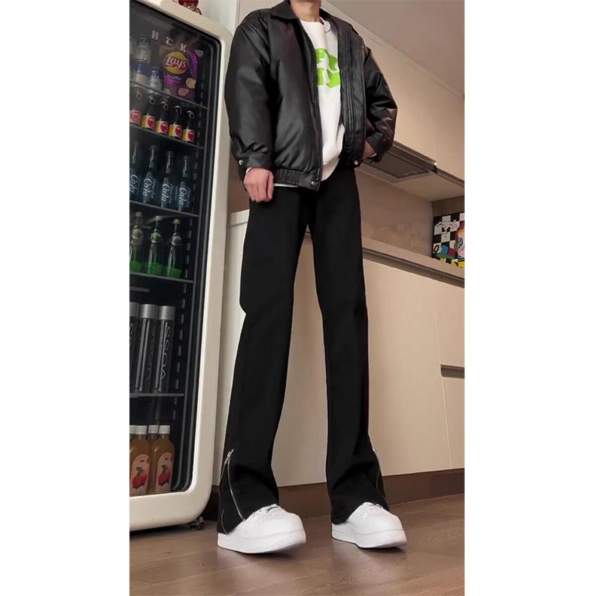 欧美风裤子高街潮侧边拉链牛仔裤微喇裤1,男装牛仔裤,星座1506