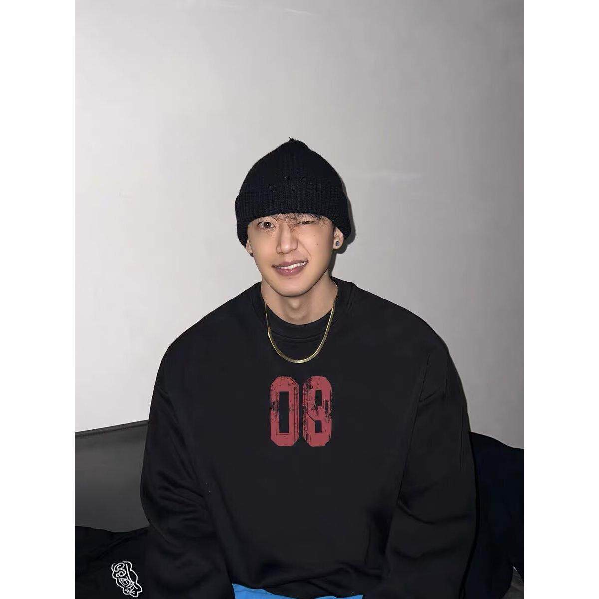 1506/QY4210/P28印花秋冬卫衣男春秋季韩版新款圆领宽松上衣图片