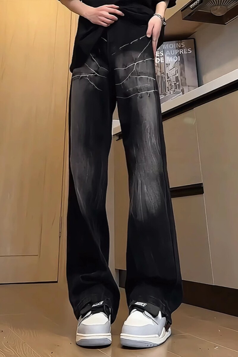 1506/QK650/P49浅蓝色闪电纹牛仔裤男秋高街vibe裤子直筒微喇裤1,男装牛仔裤,星座1506