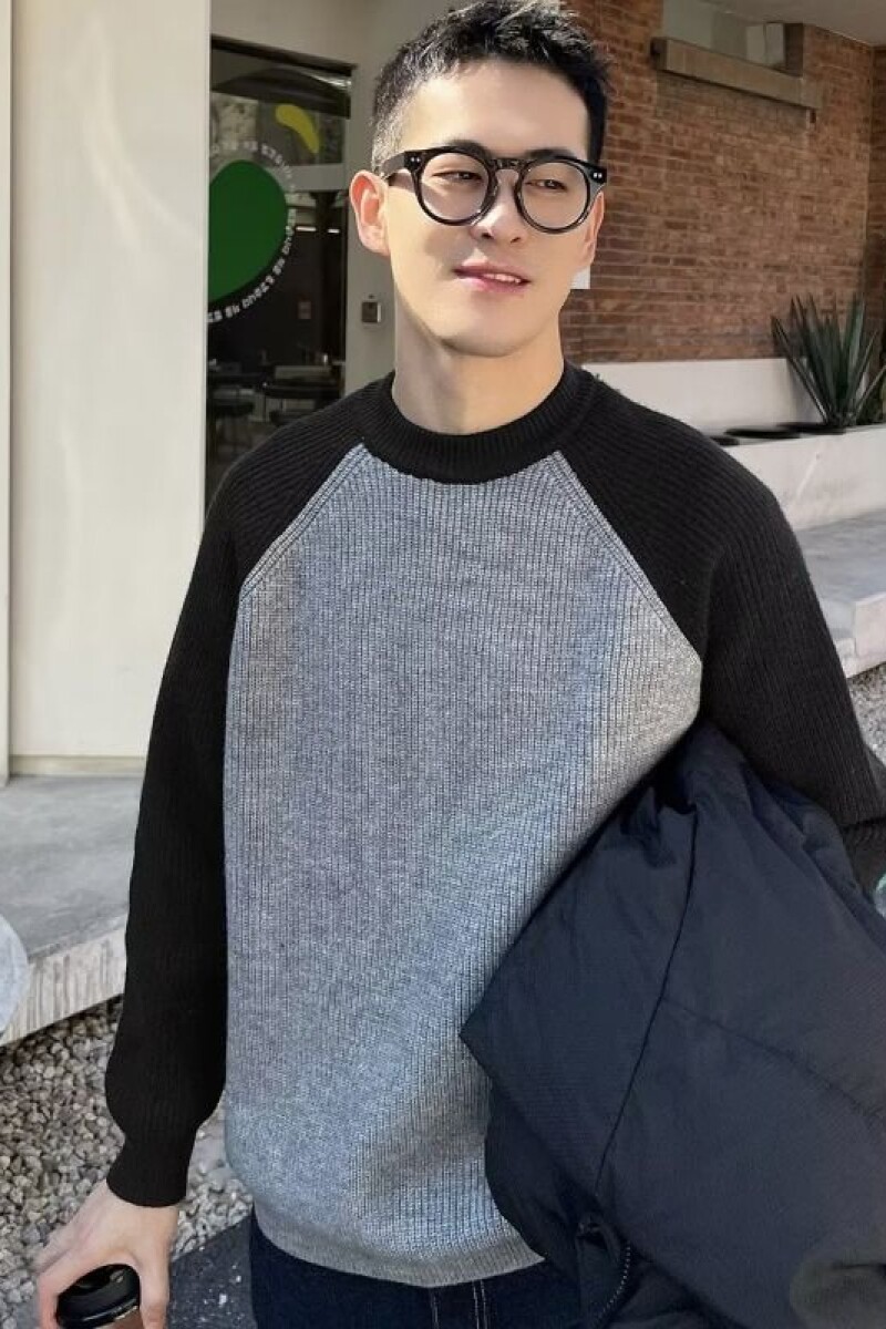 1506/QHLMY5180/P52日系时尚男女春秋新款圆领套头拼色打底针织衫,男装T恤,星座1506