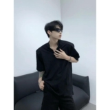 1506/QT170/P40美式高街半拉链短袖男夏季潮宽松t恤五分袖，男装T恤，星座1506
