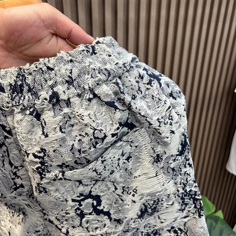 1506/Q001/P39夏季花卉牛仔短裤男时尚百搭宽松青花瓷五分裤,男装牛仔裤,星座1506