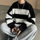 1506/MM011/55水貂绒毛衣男秋冬季黑白条纹加厚针织衫情侣上衣服1，男装针织衫/毛衣，星座1506