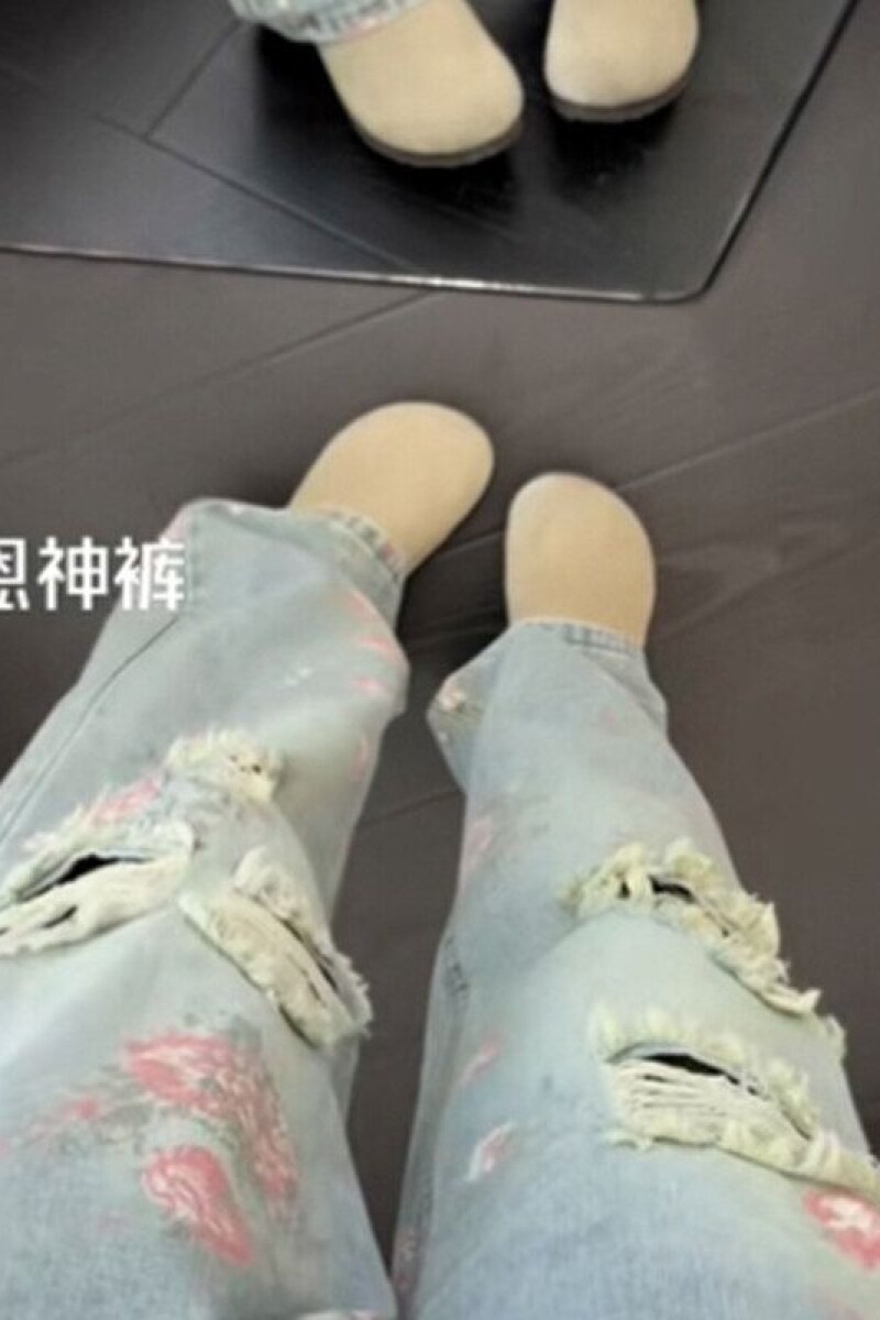 1506/Q279/P52美式复古玫瑰破洞牛仔裤男夏薄款裤子满印直筒长裤,男装牛仔裤,星座1506