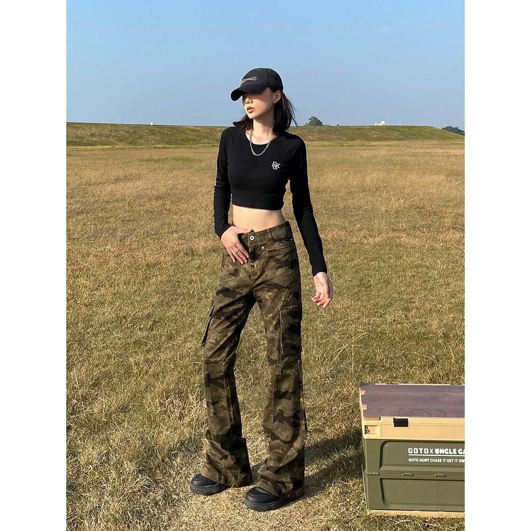 1506/Q268/P52牛仔裤男女高腰修身直筒嘻哈高街迷彩微喇叭工装裤,男装牛仔裤,星座1506