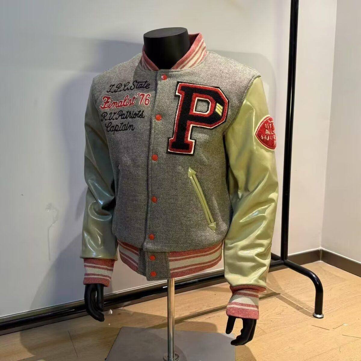 1506/QT1690/P66美式复古撞色棒球服外套毛巾绣新款飞行员夹克潮图片