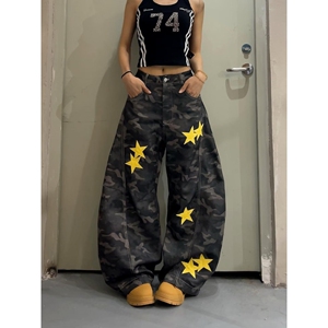 1506/QN90260/P59美式高街星星迷彩刺绣工装牛仔裤男士宽松裤图片