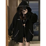 1506/QJ6090/P53大码女装拉链连帽卫衣秋冬宽松显瘦百搭刺绣外套1，女装大码女装，星座1506