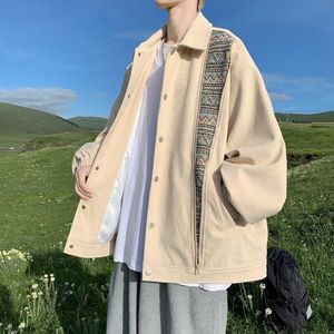 1506/Q8100/P58拼接灯芯绒外套秋季潮痞帅复古休闲宽松翻领夹克1图片
