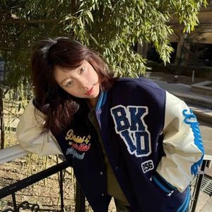 1506/QWT440/P56潮美式重工字母植绒刺绣棒球服男秋季宽松夹克图片