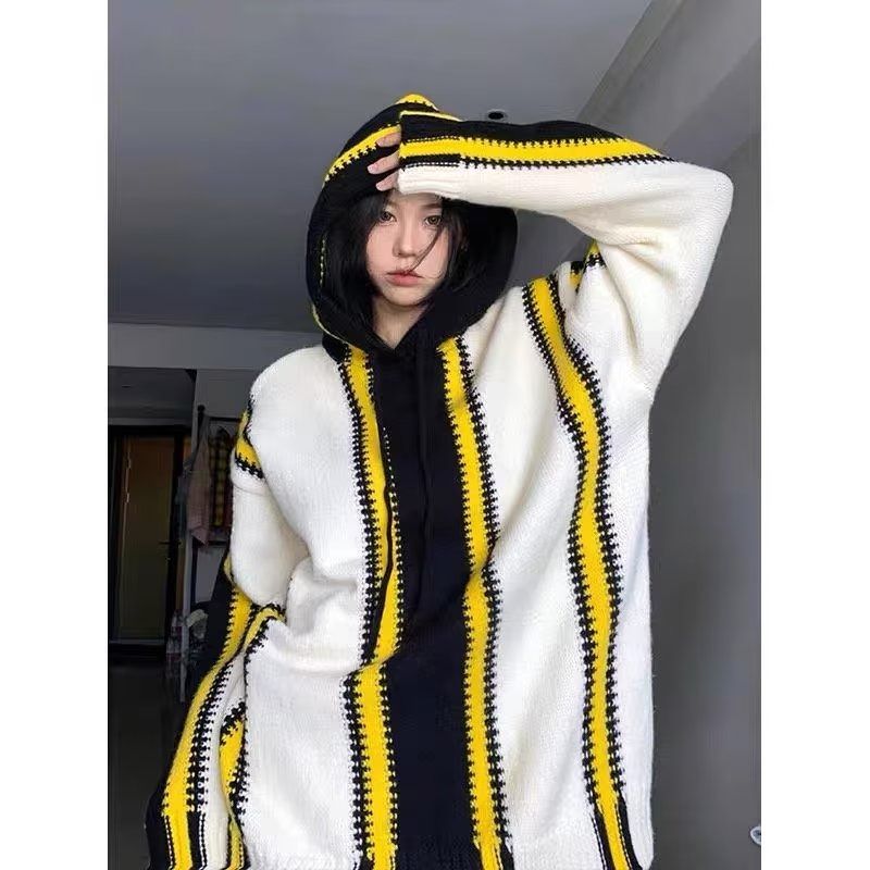 1506/QHLMY5200/P59美式撞色条纹毛衣男女秋冬情侣高级感连帽针织,男装针织衫/毛衣,星座1506