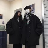 1506/Q5010/P69韩系赫本风黑色毛呢大衣男中长款情侣装外套1，男装毛呢大衣，星座1506