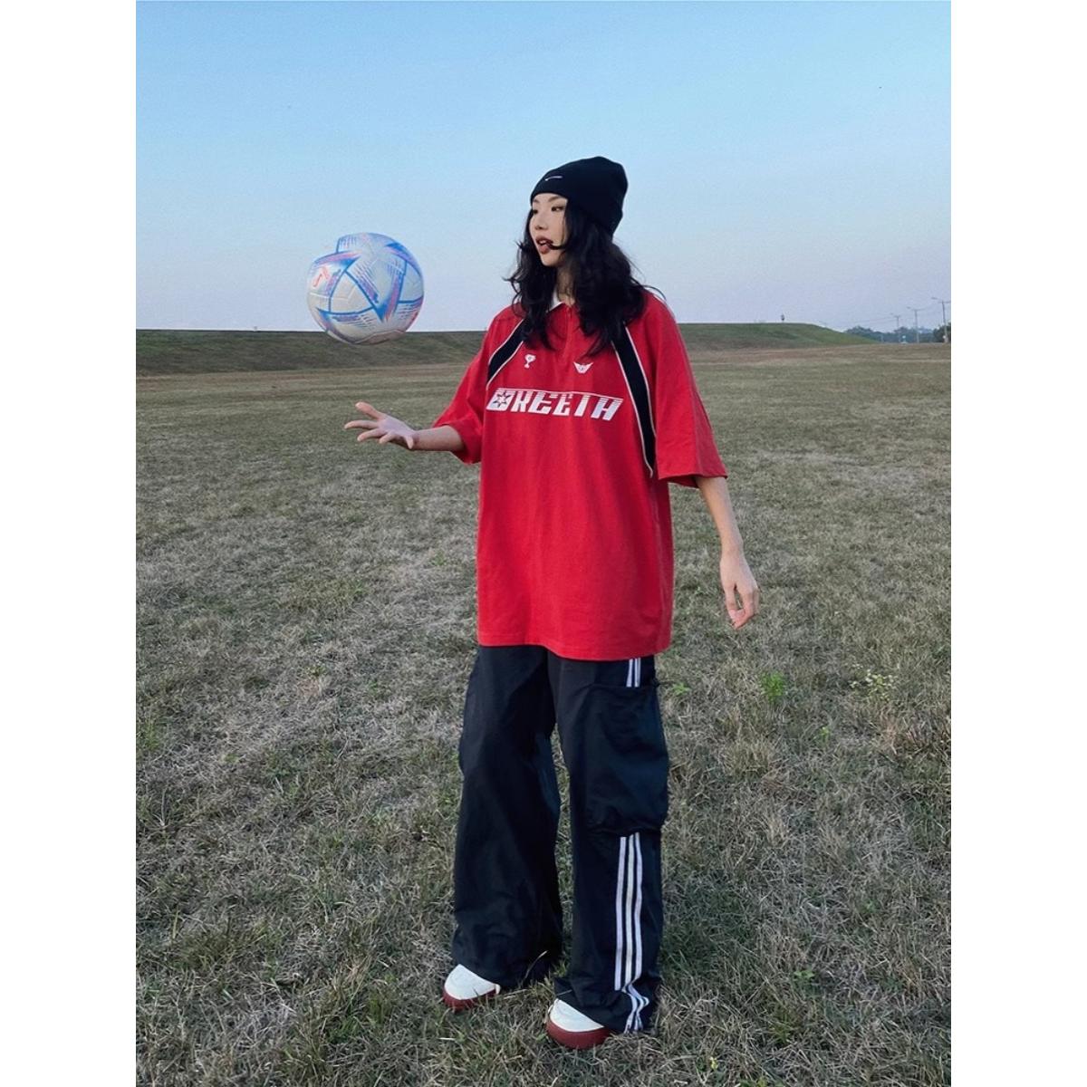 1506/Q30490/P35美式拼接撞色POLO衫足球服插肩袖短袖T恤男女1,男装Polo衫,星座1506