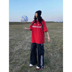 1506/Q30490/P35美式拼接撞色POLO衫足球服插肩袖短袖T恤男女1图片
