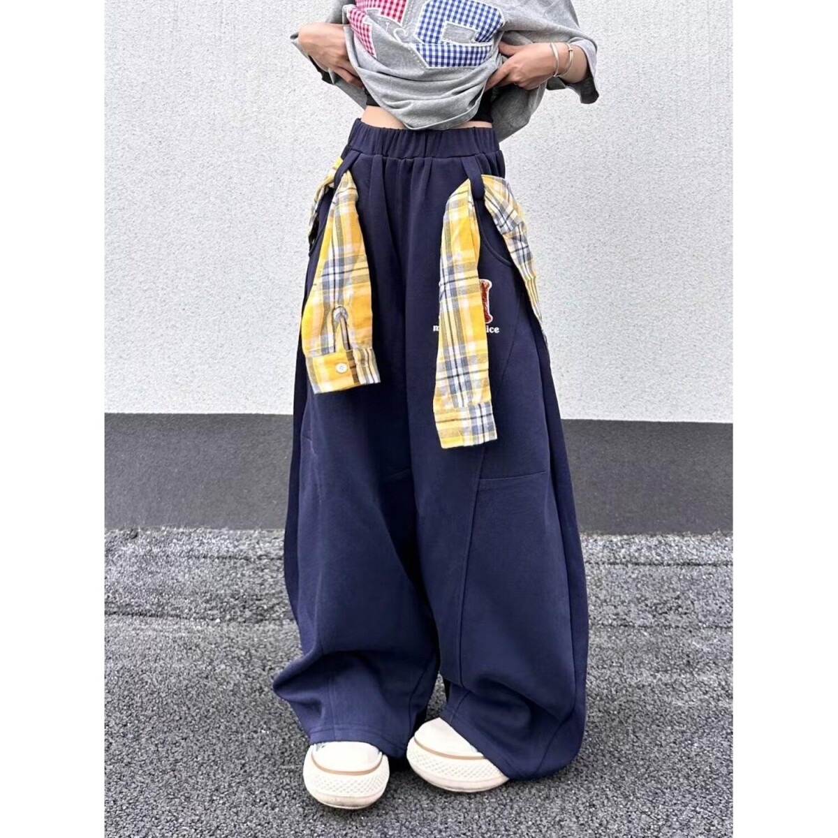 1506/QA80760/P55拼接格子裙摆结构设计卫裤男女美式复古裤2,男装休闲裤,星座1506