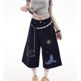 1506/Q283/P40牛仔裤女夏季复古街头直筒显瘦宽松休闲七分短裤潮，男装牛仔裤，星座1506