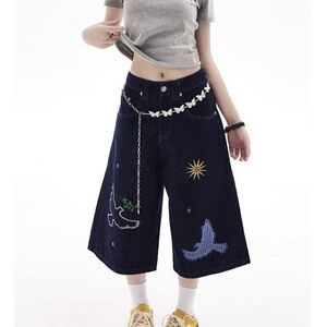 1506/Q283/P40牛仔裤女夏季复古街头直筒显瘦宽松休闲七分短裤潮图片