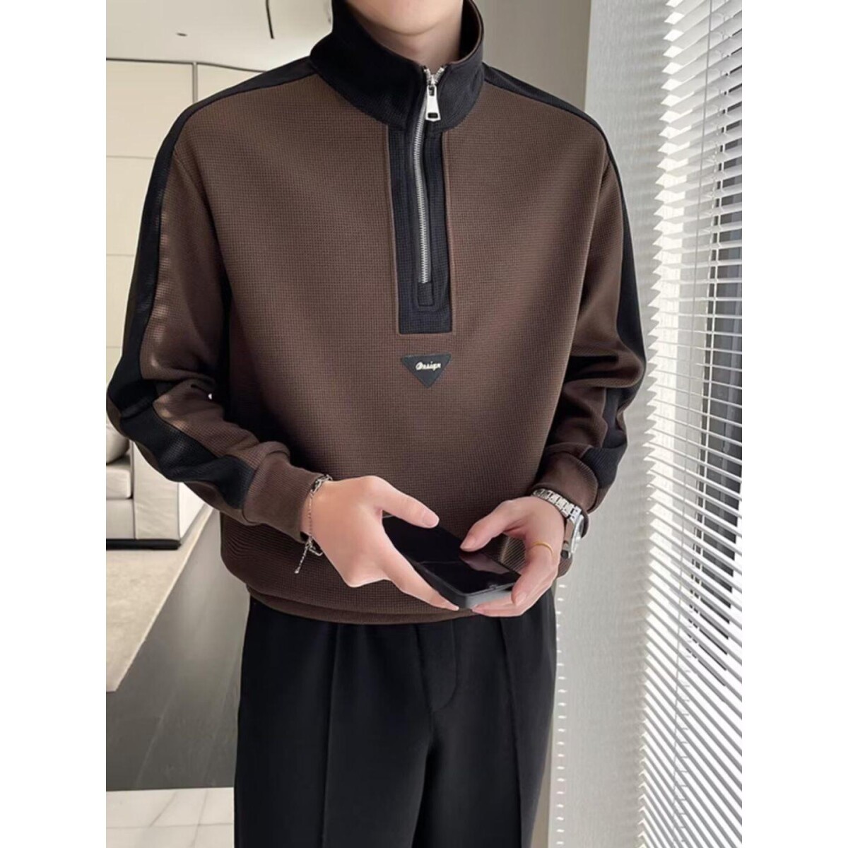 1506/QA0220/P40潮牌港风拼色长袖男刺绣字母宽松半拉链卫衣潮，男装卫衣，星座1506