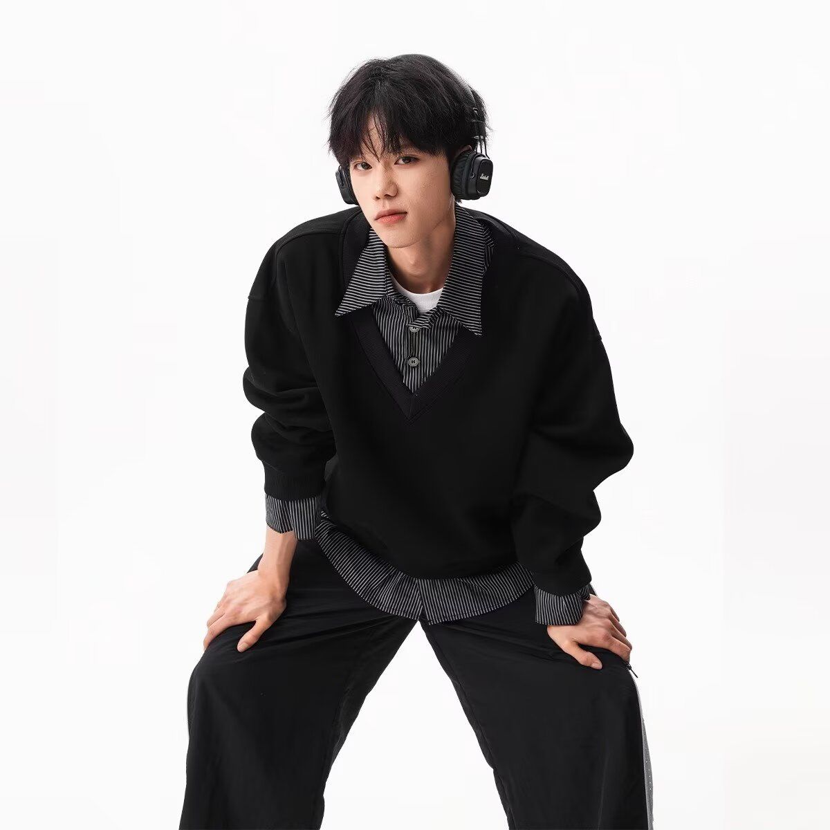 1506/Q13200/P48春秋美式潮牌假两件衬衫领卫衣男女重磅上衣2,男装衬衫,星座1506
