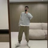 1506/Q88040/P46日系长袖卫衣男女宽松复古华夫格情侣T恤半拉链，男装T恤，星座1506