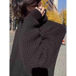 1506/M18351/P52时尚设计感高领毛衣开衫新款秋季牛仔拼接针织1图片