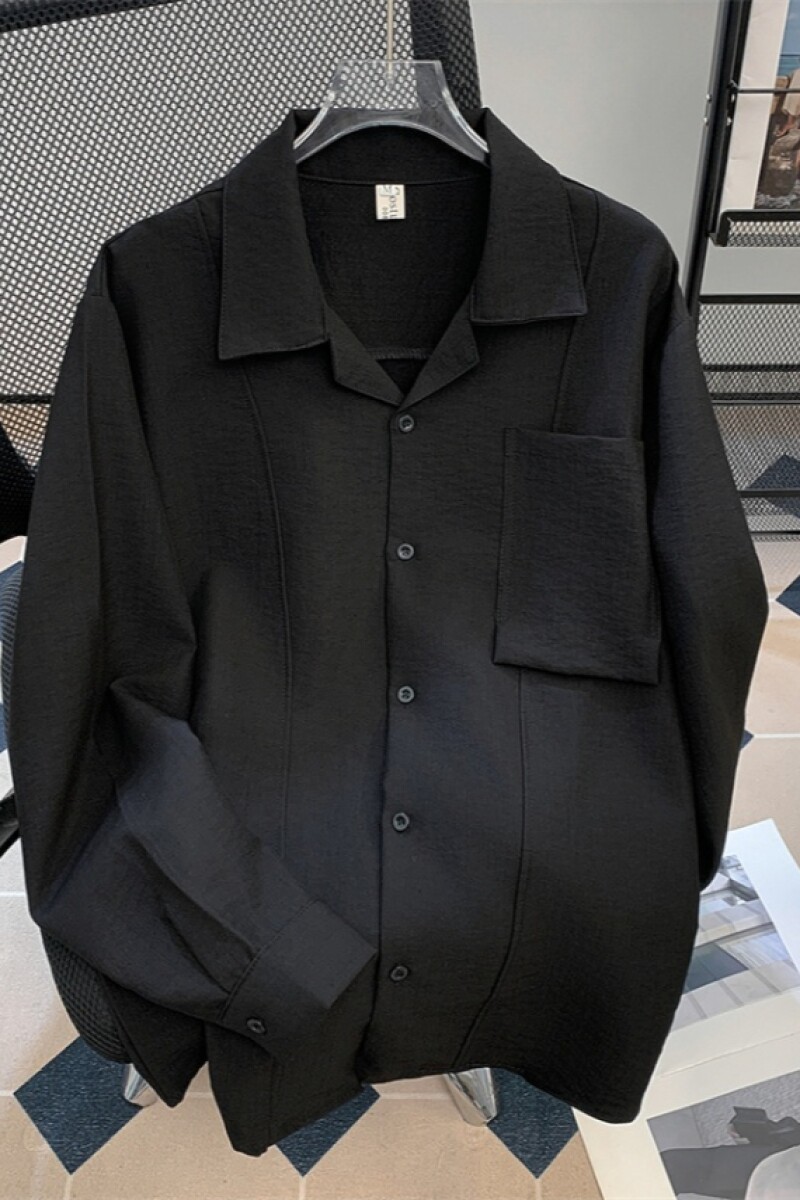 1506/QC5750/P62秋季韩系宽松古巴领长袖衬衫男士轻奢纯色上衣3,男装衬衫,星座1506