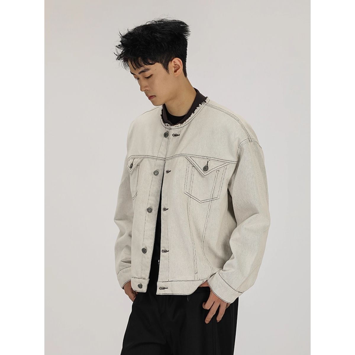 1506/QTD-F40140/P76水洗做旧短宽牛仔夹克外套复古简约通勤百搭1,男装夹克,星座1506