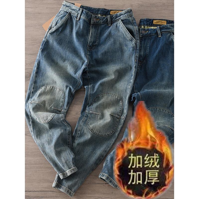 1506/Q20230/P57春秋加绒砂洗做旧立体补丁牛仔裤男长裤小脚裤1，男装牛仔裤，星座1506
