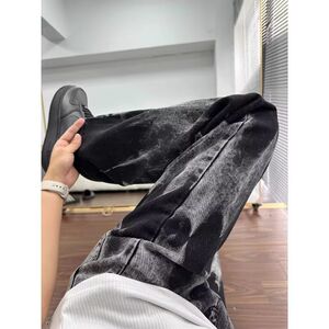 1506/QA0690/P49青年男女高街风复古潮扎染阔腿宽松直筒牛仔裤图片